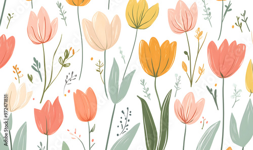 Wallpaper Mural 2D illustrator doodle-style floral and leaf graphics on a white background or wallpaper Torontodigital.ca