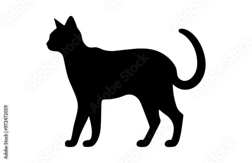 Egyptian Cat Silhouette Clipart, Sphynx Cat Black Silhouette Vector