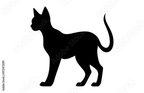 Egyptian Cat Silhouette Clipart, Sphynx Cat Black Silhouette Vector