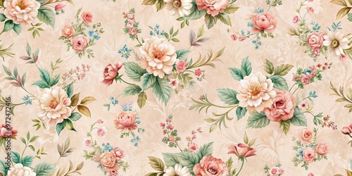 A detailed look at the intricate floral pattern on a soft pink background, exuding tranquility amidst the textured