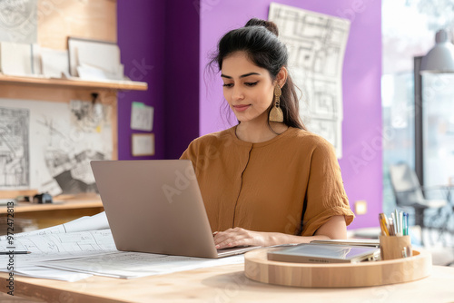 young indian woman working on laptop