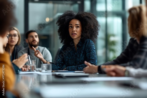 Confident African Business woman Presenting in Meeting at Modern Corporate Workplace