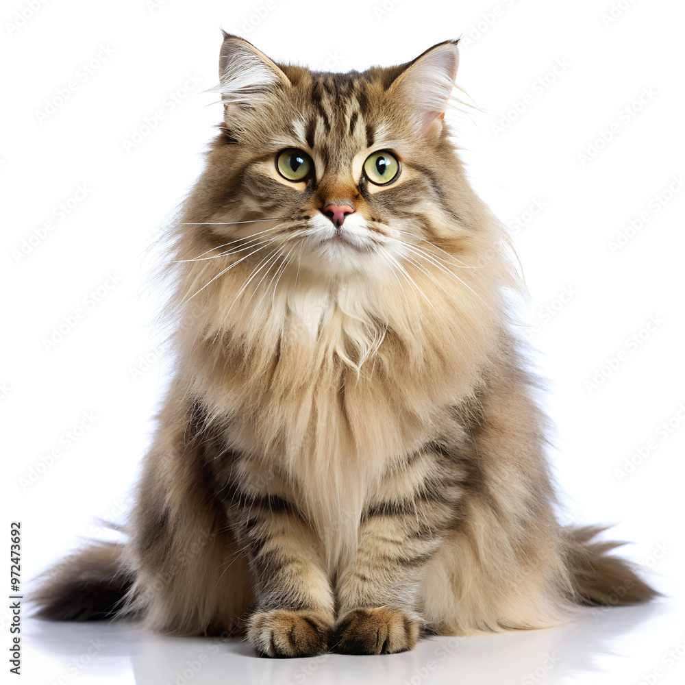 Fototapeta premium German Longhair cat with white background