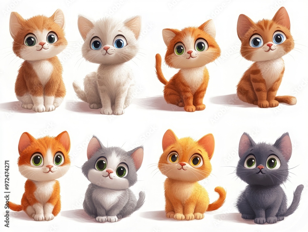 Adorable Cartoon Kittens - A Collection of Nine Adorable Cartoon Kittens - A Collection of Nine