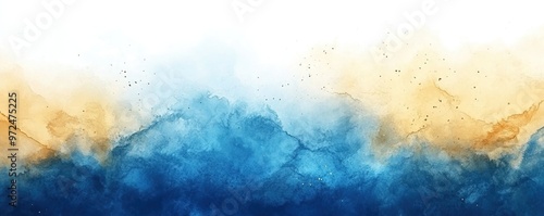 Dramatic sunset sky watercolor background - Vibrant gold yellow and deep blue abstract cloudy wash, ideal for inspirational, motivational and spiritual themed designs, quotes, social media and more