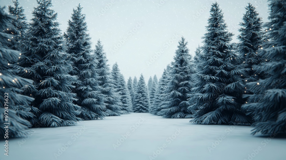 Snowy Forest Path with Christmas Lights Snowy Forest Path with Christmas Lights