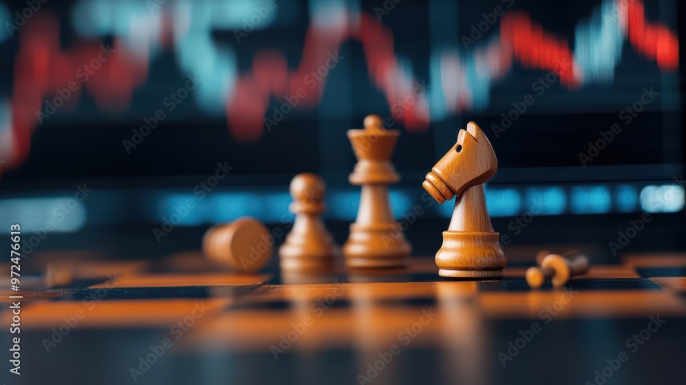 Chessboard made of stock charts and contracts, with pieces falling into hidden traps, symbolizing risky investment decisions Chessboard made of stock charts and contracts, with pieces falling into hidden traps, symbolizing risky investment decisions