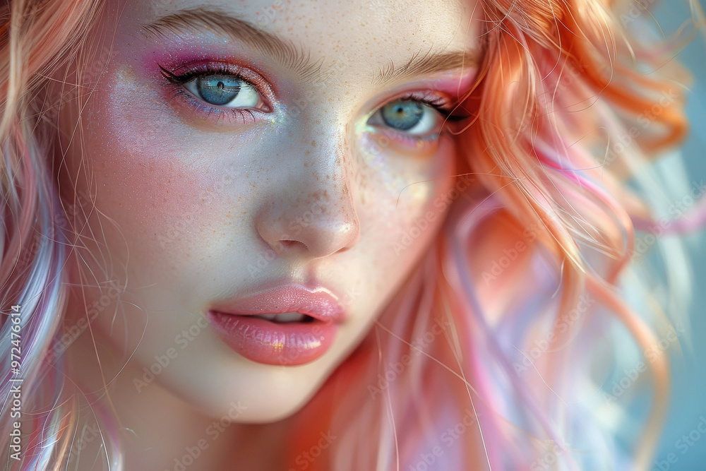 close up of young beautiful woman with pink hair close up of young beautiful woman with pink hair