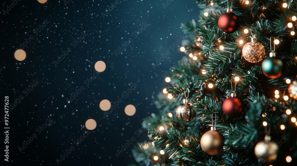 Christmas Tree Ornaments and Lights with Falling Snow Christmas Tree Ornaments and Lights with Falling Snow