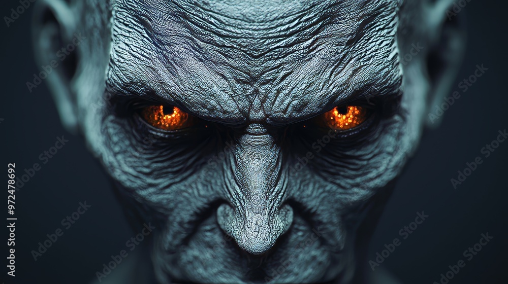 Close up of a Monster s Face with Glowing Eyes Close up of a Monster s Face with Glowing Eyes