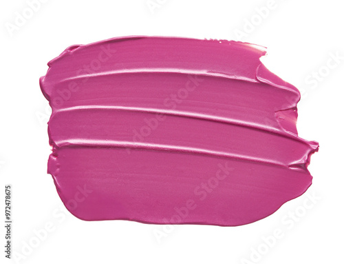Pink makeup smear of lip gloss or acrylic paint isolated on white background. Texture of pink lipstick or acrylic paint  isolated on white background.