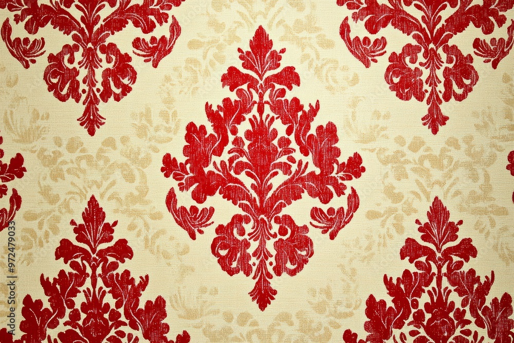 Abstract, baroque wallpaper pattern design. Red floral Victorian wallpaper background wall in grunge vintage / retro style. Abstract, baroque wallpaper pattern design. Red floral Victorian wallpaper background wall in grunge vintage / retro style.