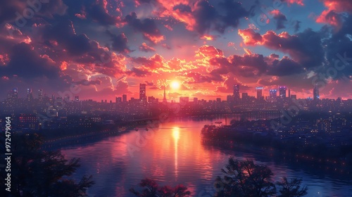 Anime background bright cityscapes pastel skies and soft lighting perfect for storytelling