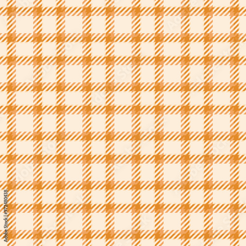 Twill check seamless pattern, dog tooth plaid textile tartan. Checker fabric vector background texture in orange and antique white colors.