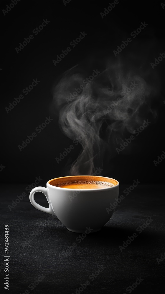 A white cup of hot coffee with visible steam rising against a dark background, showcasing warmth and simplicity, perfect for cozy, minimal themes. A white cup of hot coffee with visible steam rising against a dark background, showcasing warmth and simplicity, perfect for cozy, minimal themes.