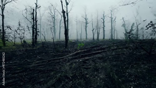 Wallpaper Mural Fog hovering over desolate forest showing signs of new life Torontodigital.ca