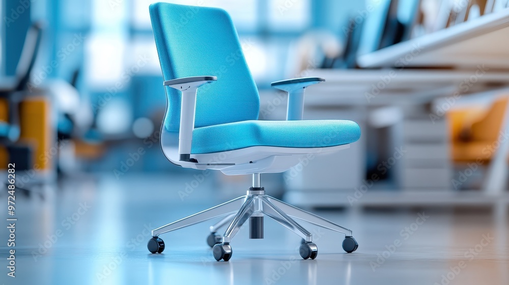 Modern Blue Office Chair with Chrome Base and Casters Modern Blue Office Chair with Chrome Base and Casters