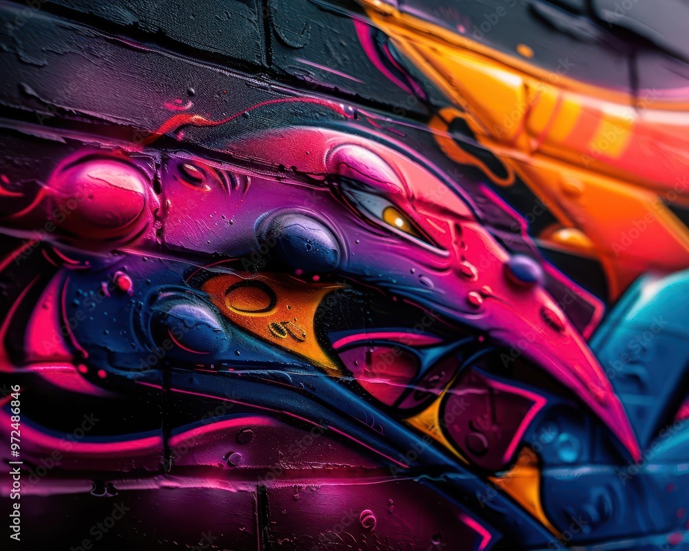 Vibrant graffiti on a city wall, dynamic and artistic, Urban, Bright hues, Photograph, Street culture Vibrant graffiti on a city wall, dynamic and artistic, Urban, Bright hues, Photograph, Street culture