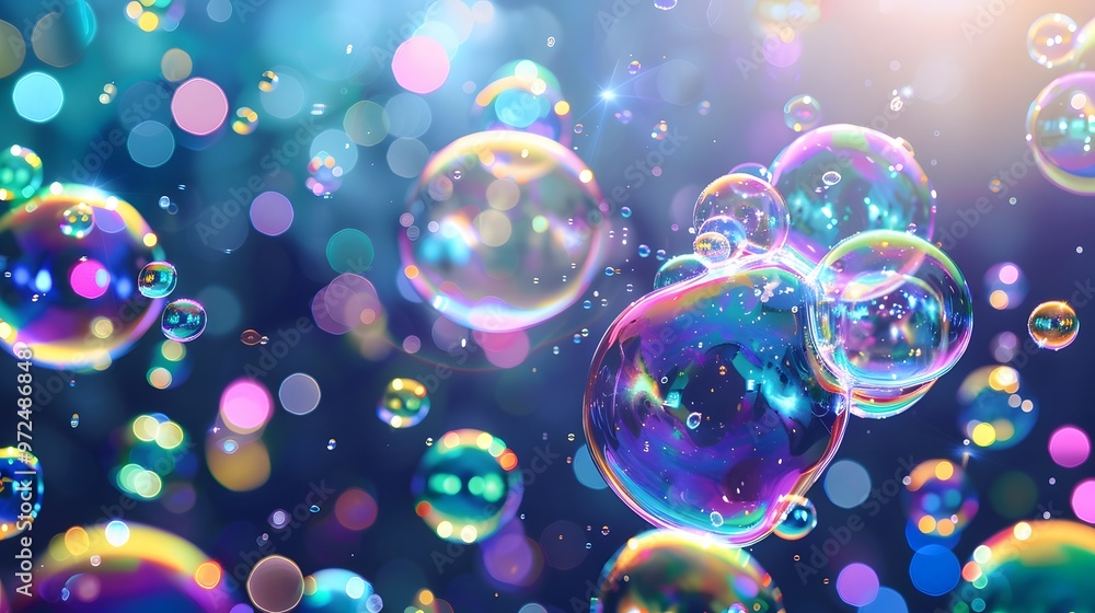Glowing rainbow-colored bubbles floating in a dark space, playful glow time, joyful and whimsical. Glowing rainbow-colored bubbles floating in a dark space, playful glow time, joyful and whimsical.