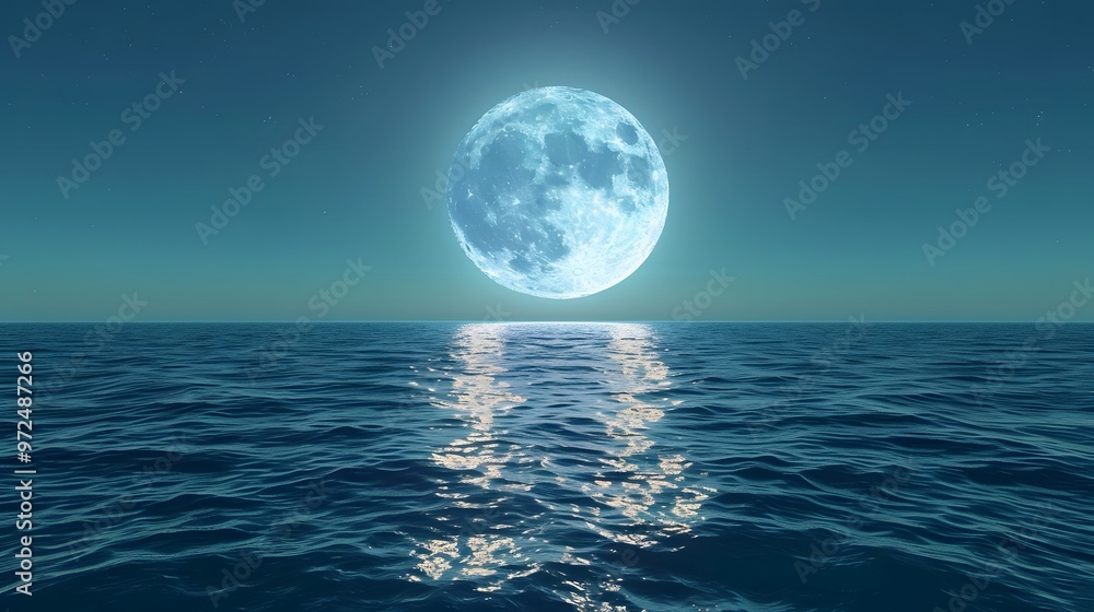 Glowing moonlight reflecting on calm ocean waves, tranquil and serene Glowing moonlight reflecting on calm ocean waves, tranquil and serene