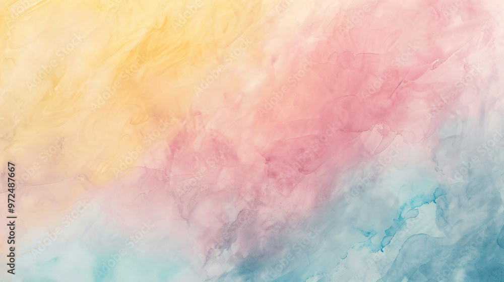 An elegant abstract watercolor background featuring soft pastel tones of yellow, pink, and blue, blending seamlessly to create a dreamy and soothing effect, perfect for modern art and design. An elegant abstract watercolor background featuring soft pastel tones of yellow, pink, and blue, blending seamlessly to create a dreamy and soothing effect, perfect for modern art and design.