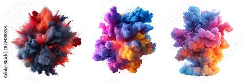 Colorful powder explosions in vibrant hues isolated on transparent background