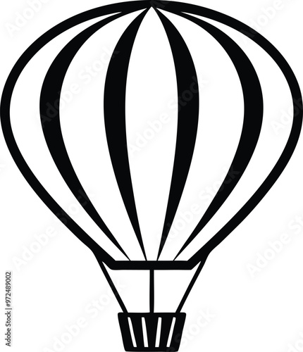 Hot air balloon silhouette Vector Icon and Illustration Isolated on white background.