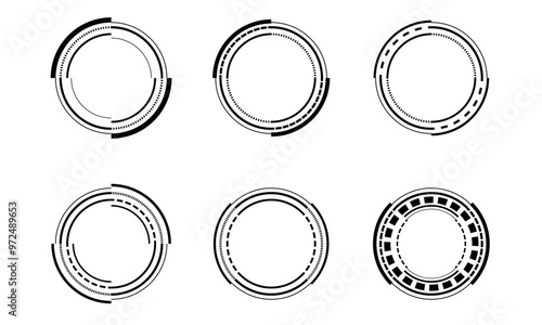 Set of sci fi black circle user interface elements technology futuristic design modern creative on white background