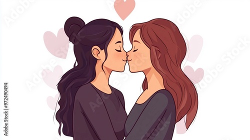 Embracing Love: Lesbian Couples Kissing and Hugging - LGBTQ Concept of Affectionate Relationships