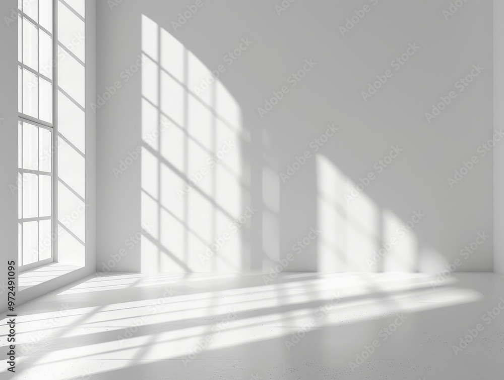 Fototapeta premium A white room with a large window that lets in a lot of light, generative ai image