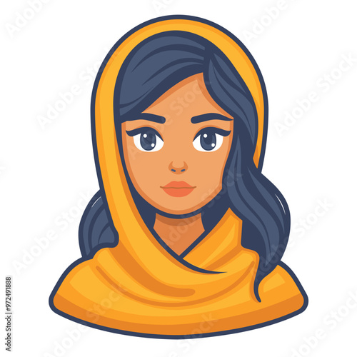 Beautiful Indian girl in headscarf. Vector illustration in cartoon style.