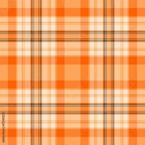 Store plaid tartan background, curtain vector pattern texture. Simplicity check seamless textile fabric in orange and bisque colors.