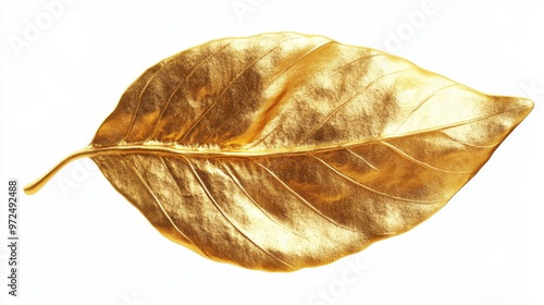 Gold leaf clipart, element, 3D illustration, realistic, isolated on white background