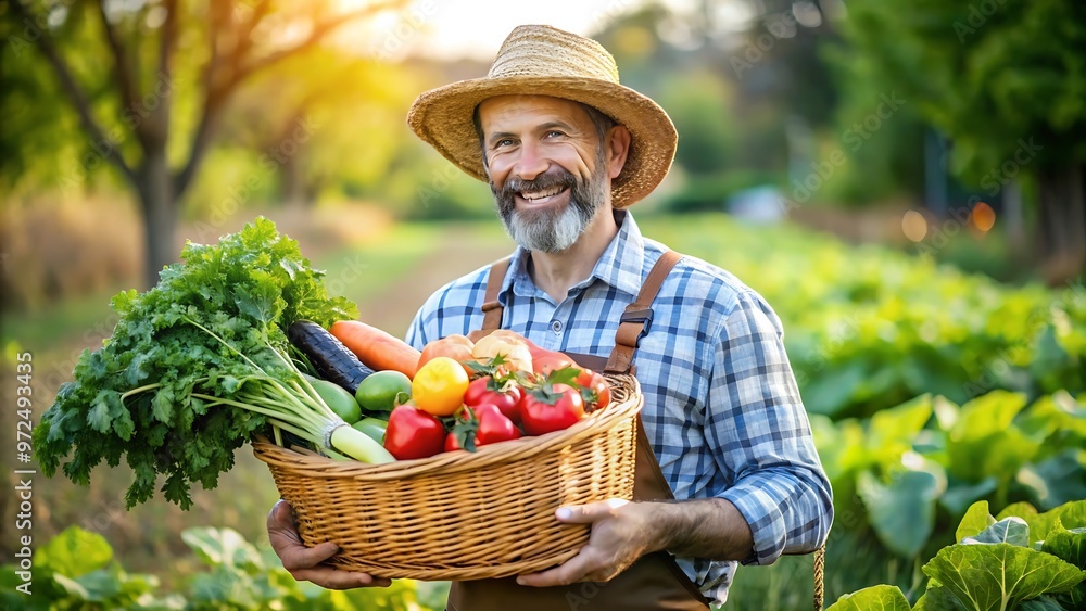 Fototapeta premium Cheerful Farmer With Organic Vegetables