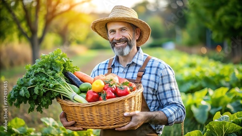 Cheerful Farmer With Organic Vegetables