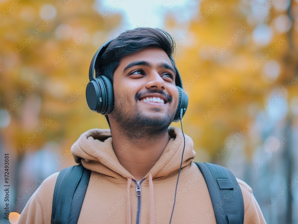 Energetic Youth Musician Enjoying Autumn Energetic Youth Musician Enjoying Autumn