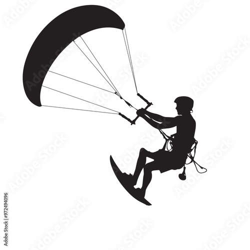 Kite Surfing vector silhouette. Kite Surfing logo, icon isolated on white background. Kite Surfing vector illustration.
