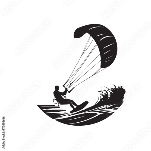 Kite Surfing vector silhouette. Kite Surfing logo, icon isolated on white background. Kite Surfing vector illustration.