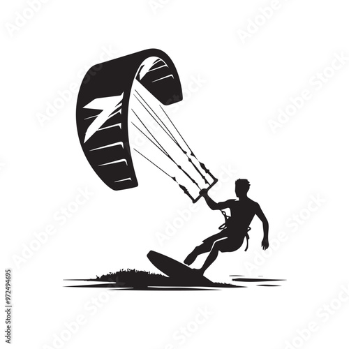 Kite Surfing vector silhouette. Kite Surfing logo, icon isolated on white background. Kite Surfing vector illustration.
