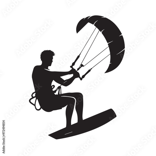 Kite Surfing vector silhouette. Kite Surfing logo, icon isolated on white background. Kite Surfing vector illustration.