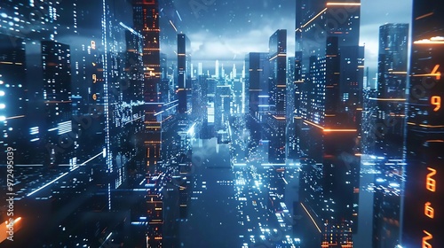 Cyberpunk Cityscape: Digital Glowing Towers