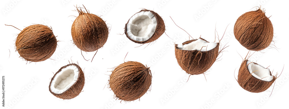 PNG Flying coconuts background fruit white. PNG Flying coconuts background fruit white.