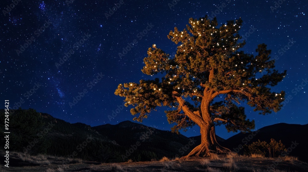Starry Night Landscape with Lone Tree Starry Night Landscape with Lone Tree