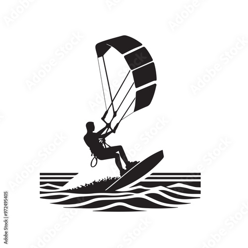 Kite Surfing vector silhouette. Kite Surfing logo, icon isolated on white background. Kite Surfing vector illustration.
