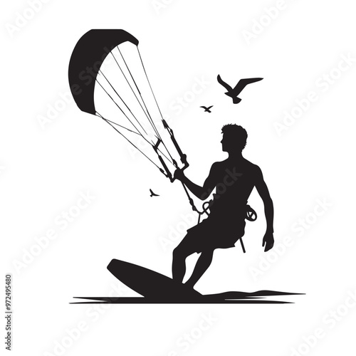 Kite Surfing vector silhouette. Kite Surfing logo, icon isolated on white background. Kite Surfing vector illustration.