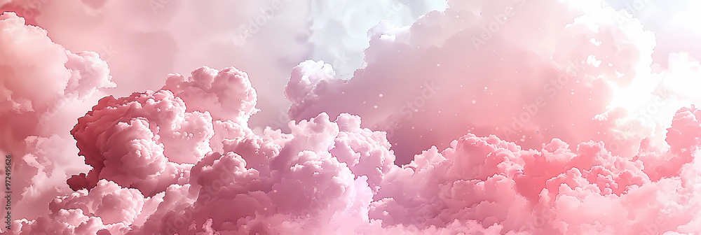 Fototapeta premium Pink white Cumulus Cloudscape header banner image 