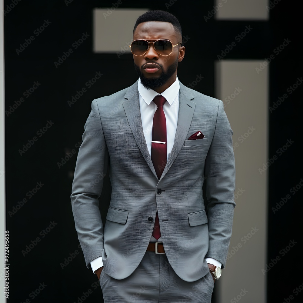 portrait of a black model in a grey suit portrait of a black model in a grey suit