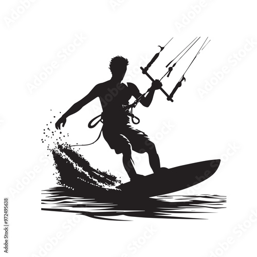 Kite Surfing vector silhouette. Kite Surfing logo, icon isolated on white background. Kite Surfing vector illustration.