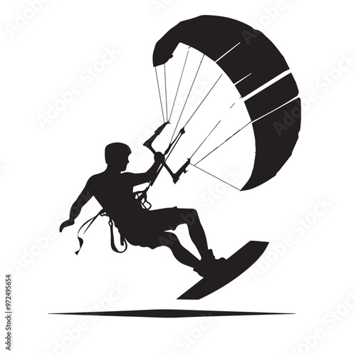 Kite Surfing vector silhouette. Kite Surfing logo, icon isolated on white background. Kite Surfing vector illustration.