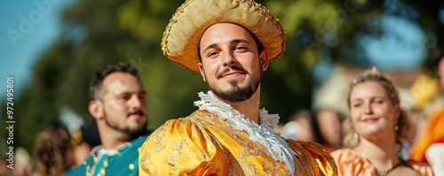 Vibrant Italian Renaissance Festival Celebrating Heritage with People in Historical Costumes photo